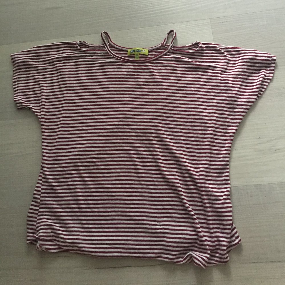 Red and White Striped Off-Shoulder Girls Tee